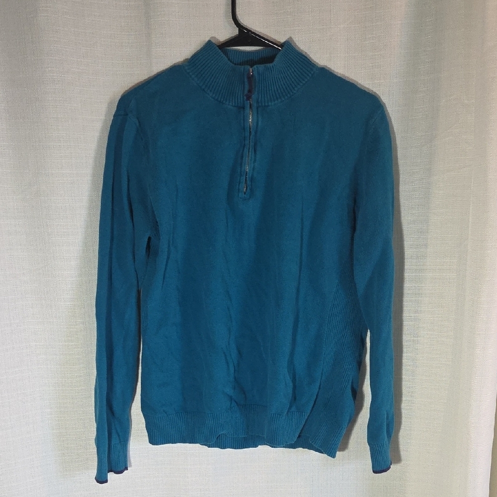 Le Tigre Blue Quarter Zip Sweater Womens Xl 100% Cotton Turquoise Vintage